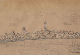 Ansicht von Vilsbiburg : Zeichnung, signiert, datiert (1950)