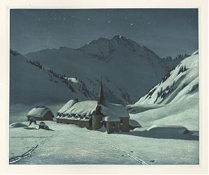 Carl Kessler: Sternennacht. St. Christoph am Arlberg. - Farbradierung, c. 1925 - Antiquariat Steutzger