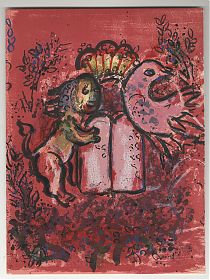 Marc Chagall: Der Löwe von Juda / Die Gesetzestafeln/Farblithographie (aus: Glasfenster für Jerusalem, 1962) - Graphik-Antiquariat Steutzger