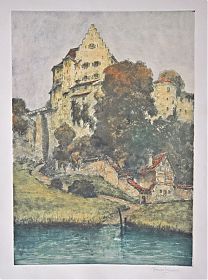 Alexander Liebmann: Burg Meersburg/Bodensee - Farbradierung / Antiquariat Steutzger