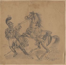Otto Fikentscher : Soldat mt Raupenhelm u.  Pferd - Bleistift / Antiquariat Steutzger / Buch am Buchrain & Wasserburg/Inn