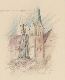 Ernst Arnold Bauer : Eichstätt/Domplatz - Farbstiftzeichnung - Antiquariat Steutzger / Buch am Buchrain & Wasserburg am inn