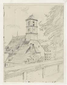 Hans Ganser (1897-1970) : Wasserburg am Inn / Jakobskirche / Bleistift / Antiquariat Joseph Steutzger / Buch am Buchrain & Wasserburg am Inn