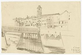 Hans Ganser (1897-1970) : Wasserburg am Inn / Innbrücke/Innfront - Aquarell / Antiquariat Joseph Steutzger / Buch am Buchrain & Wasserburg am Inn