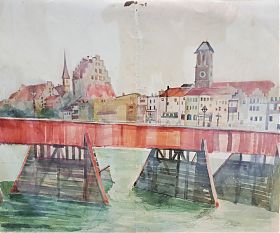 Hans Ganser (1897-1970) : Wasserburg am Inn / Innfront. - Aquarell / Antiquariat Joseph Steutzger/Buch a. Buchrain & Wasserburg am Inn