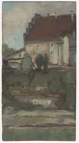 Hans Ganser (1897-1970) : Wasserburg am Inn / Teilansicht der Burg - Mischtechnik / Antiquariat Joseph Steutzger / Buch am Buchrain & Wasserburg am Inn