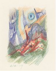Ernst Arnold Bauer (1949-2022) : Landschaftsphantasie. - Farbstifte, 1989 - Joseph Steutzger / Buch am Buchrain & Wasserburg am Inn