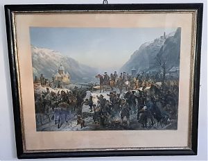 Blüchers Rheinübergang bei Caub - Lithographie Loeillot/Camphausen, 1862. - Joseph Steutzger / Antiquariat / Buch am Buchrain & Wasserburg am Inn