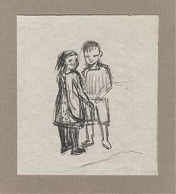 Gretel Loher-Schmeck (1907 Augsburg - Frotzhofen/Anzing - Ebersberg 2003) : Mädchen und Knabe - Kreide-Lithographie. - Kunshandel Joseph Steutzger - Wasserburg am Inn & Buch am Buchrain