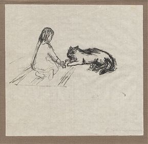 Gretel Loher-Schmeck (1907 Augsburg - Frotzhofen/Anzing - Ebersberg 2003) : Mädchen mit Katze spielend. - Kunsthandel Joseph Steutzger - Wasserburg am Inn & Buch am Buchrain